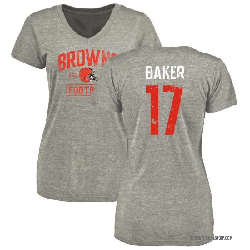 Jerome Baker Women's Gray Cleveland Browns Heather Distressed V-Neck T-Shirt