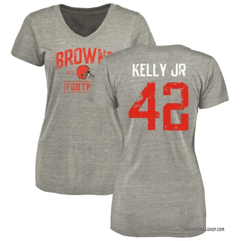 John Kelly Jr. Women's Gray Cleveland Browns Heather Distressed V-Neck T-Shirt