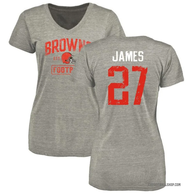 LaMareon James Women's Gray Cleveland Browns Heather Distressed V-Neck T-Shirt